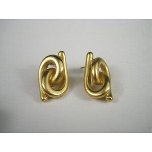 Matte Gold Tone Knot Earrings Stud Style Unique Fashion Signed